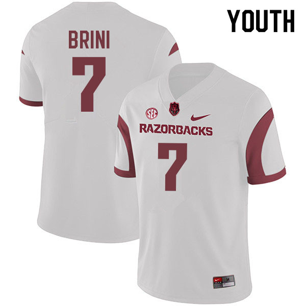 Youth #7 Latavious Brini Arkansas Razorbacks College Football Jerseys Sale-White - Click Image to Close